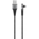 Câble Textile USB-C™ vers USB-A avec Fiches Métalliques (Gris Sidéral/Argent), 90°, 1 m