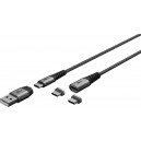 2en1 Câble Textile USB Magnétique (Gris Sidéral/Argent), 1 m