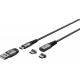 2en1 Câble Textile USB Magnétique (Gris Sidéral/Argent), 1 m
