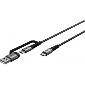 2en1 Câble Textile USB, Gris Sidéral/Argent, 3 m